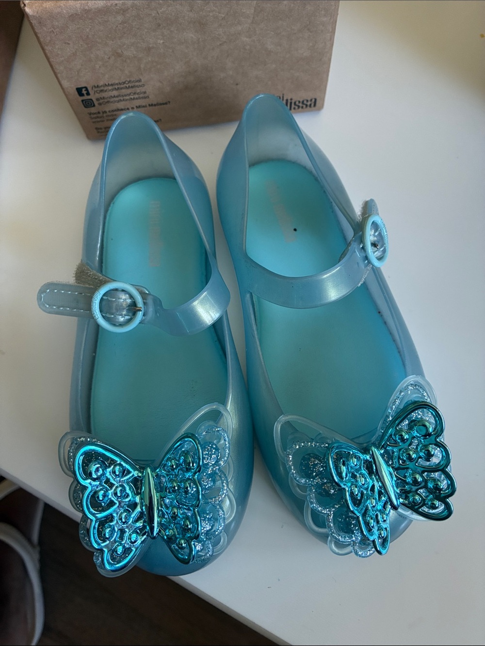 Melissa Girls' Turquoise Blue Butterfly Jelly Mary Jane Sandals